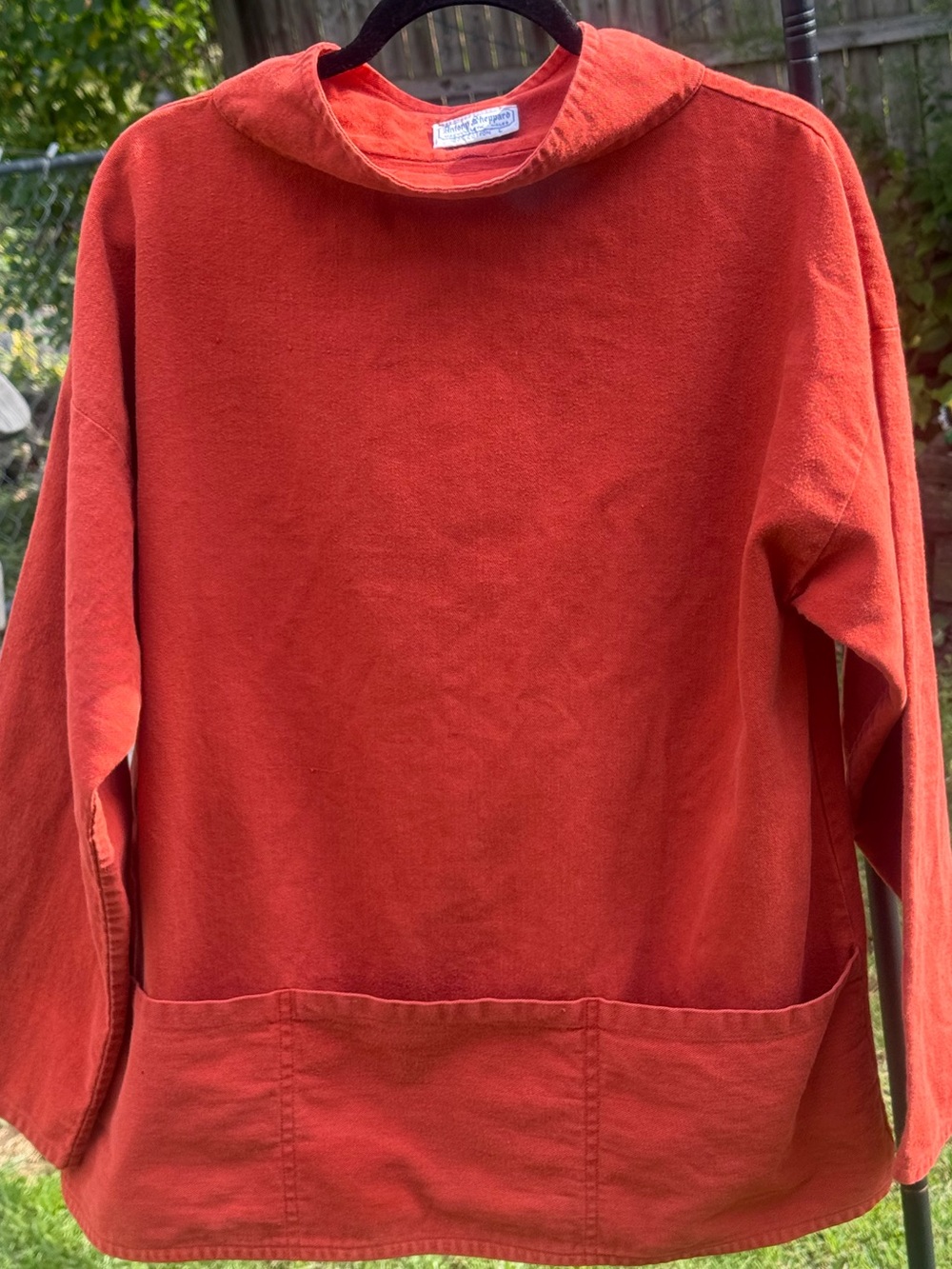 70’s vintage Antony Sheppard Wales 100% Cotton Denim RED ORANGE Fisherman Smock